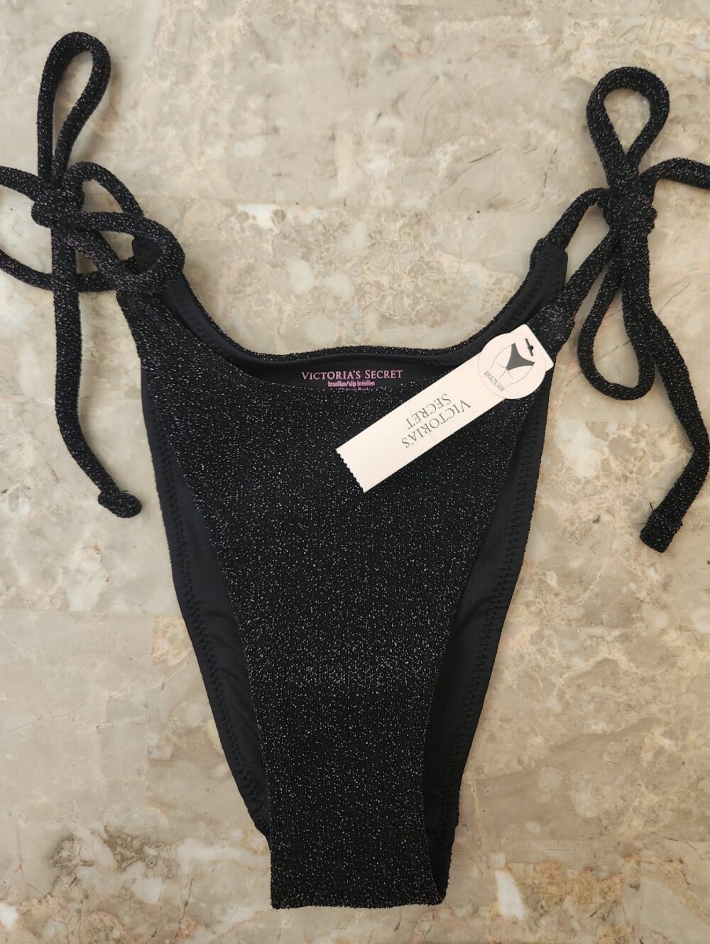 XS S Victoria's Secret Swim Side Tie Brazilian Bikini Set Black
